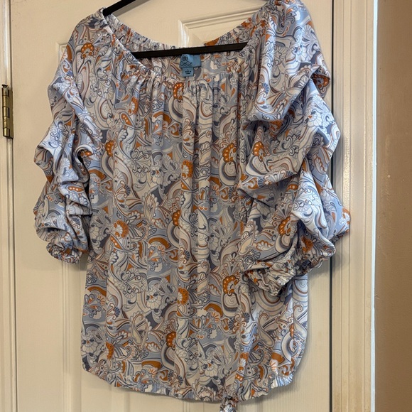 CeCe Paisley woman’s Blouse - Light Blue and Orange large - Picture 5 of 7